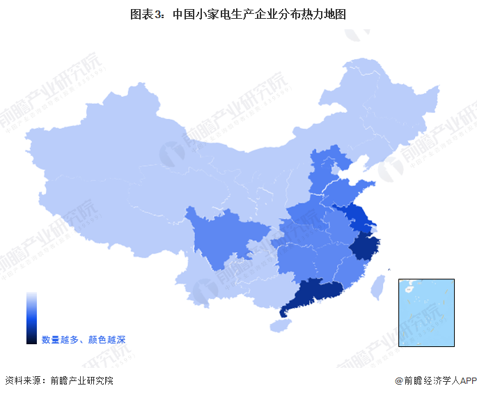 图表3：中国小家电生产企业分布热力地图